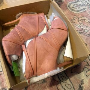 Journee Women's Samara Peep Toe Stiletto Booties Pink Size 8.5